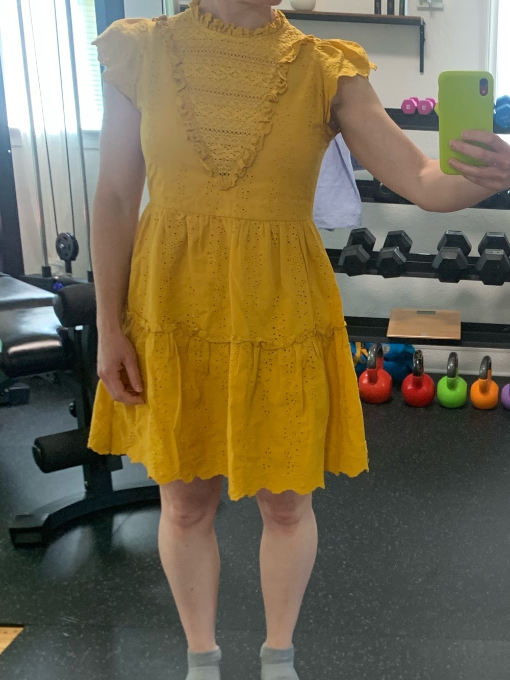 House of Harlow 1960 Mustard Yellow Eyelet Ruffle Mini Dress